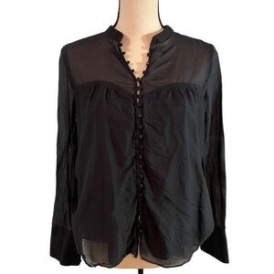 Free People Long Sleeved Silk Blend Black Top Size Small